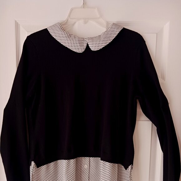 Adrianna Papell Women's Long Sleeve Combo Woven Black Sweater Top Black Size L - Picture 1 of 13